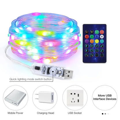 RGB IC Smart String Light DIY LED Fairy Lights Programmable WS2812B USB Garland Decoration for Home Bedroom Christmas Wedding