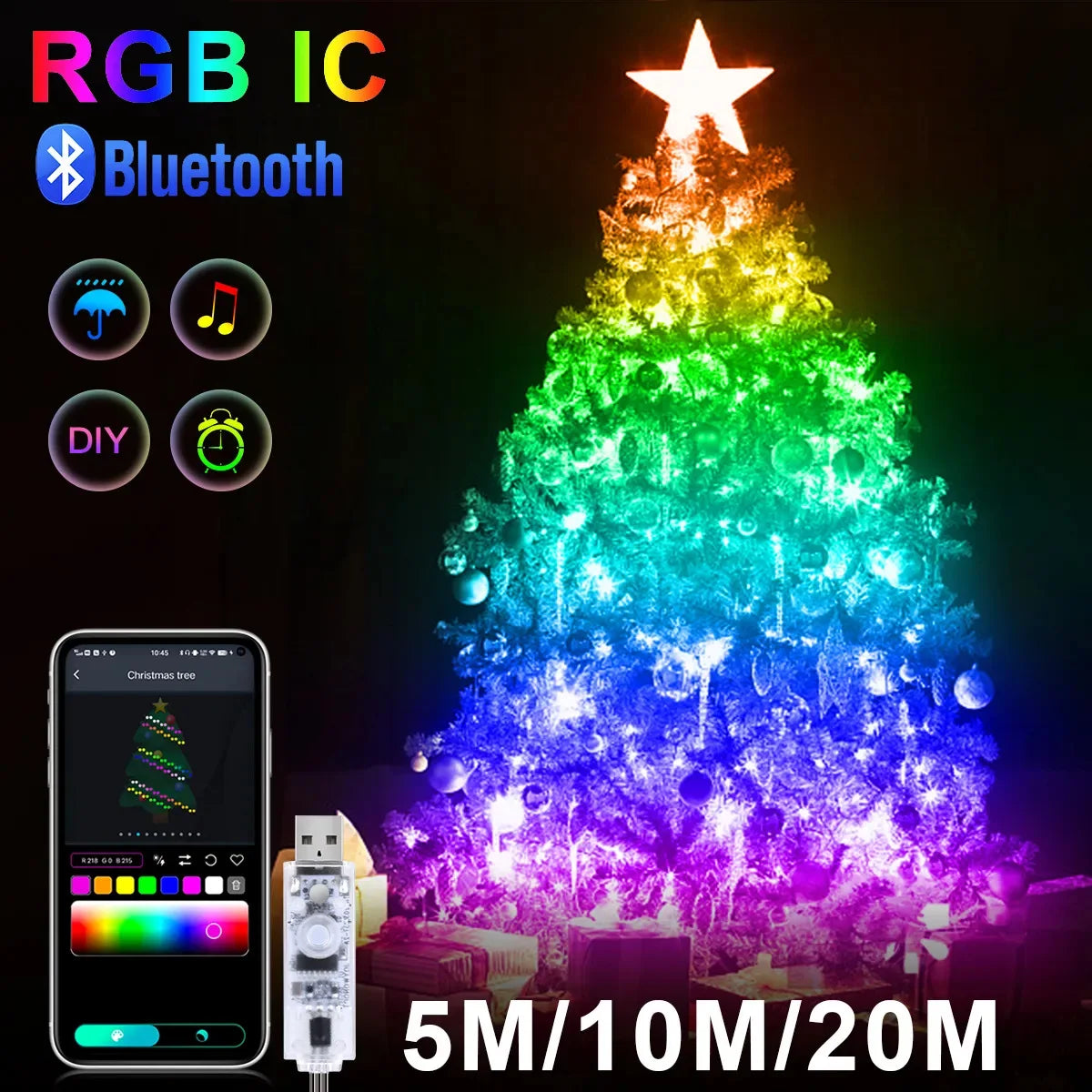 RGB IC Smart String Light DIY LED Fairy Lights Programmable WS2812B USB Garland Decoration for Home Bedroom Christmas Wedding